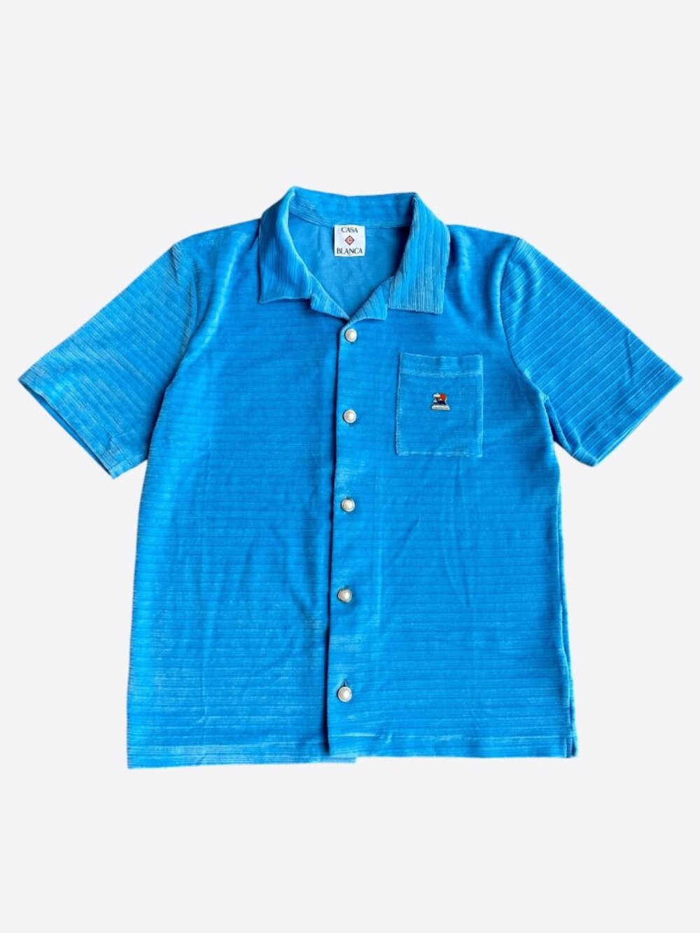 Casablanca Blue Striped Velour Button Up Shirt